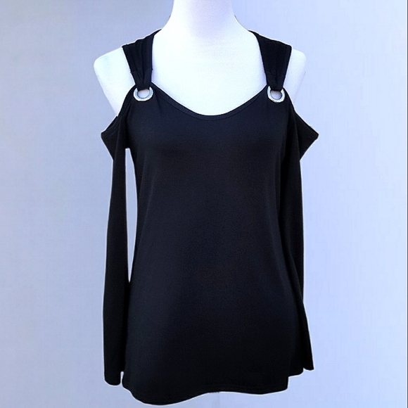 Sophisticated Noir Sleeveless Top with Silver Buckles Sz Small - Picture 1 of 8